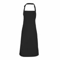 A Premier PR150 apron, plain black in color, is shown hanging on an invisible hook against a white background. It includes a neck strap and offers long length for complete coverage.