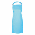 A Premier PR150 apron, featuring a plain blue design with a neck strap and waist ties, displayed against a white background.