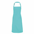 The Premier PR150 is a turquoise apron featuring a neck strap with an adjustable buckle, displayed against a white background. It has a simple, classic design without any pockets.