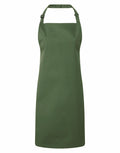 Premier's PR150 apron features a plain green design with a neck strap and waist ties, showcased against a white background.