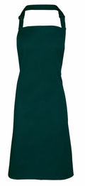 The Premier PR150 is a dark green apron featuring an adjustable neck strap and a timeless, classic design.