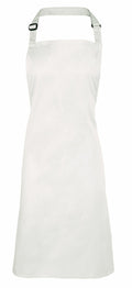 The Premier PR150 is a plain white apron featuring an adjustable neck strap and waist ties.