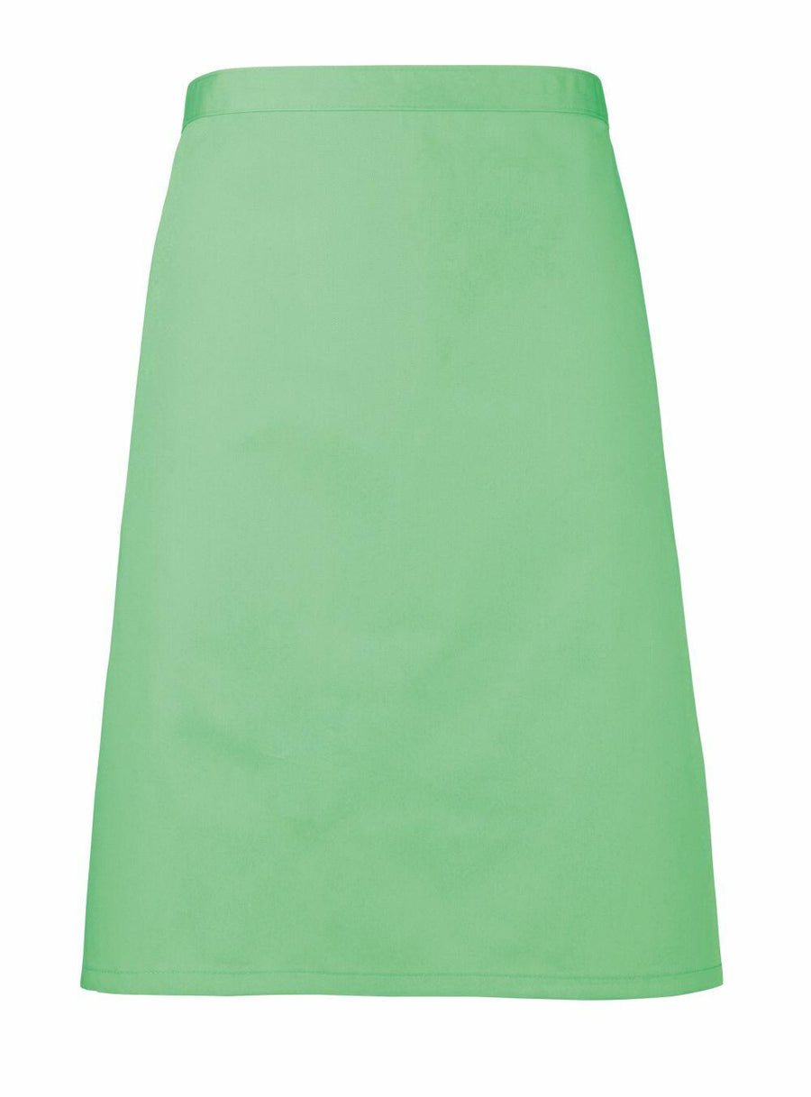The Premier PR151 apron in plain green features a waist tie and is displayed against a white background.