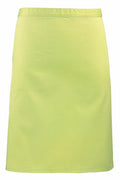 The product, PR151 by Premier, is a plain lime green knee-length A-line skirt displayed against a white background.