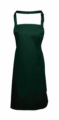 Product: Premier PR154 - A dark green apron featuring an adjustable neck strap and a large front pocket, set against a white background.