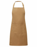 Premier's PR154 brown kitchen apron features a large front pocket and is displayed against a white background.