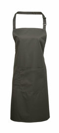 Introducing the Premier PR154 apron, featuring a deep green color, an adjustable neck strap, and a spacious front pocket.