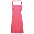 The Premier PR154 is a pink kitchen apron featuring a neck strap and a spacious front pocket, designed for cooking or baking. This apron offers simplicity and practicality, making it ideal for everyday use.