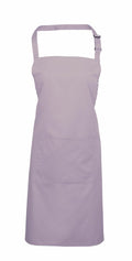 The Premier PR154 apron features a plain light purple design with an adjustable neck strap and a large front pocket, isolated on a white background.