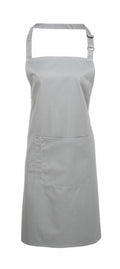 The Premier PR154 is a plain gray apron featuring an adjustable neck strap and a spacious front pocket.