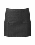 The Premier PR155 is a dark gray, knee-length denim skirt featuring vertical stitching and two horizontal seam details near the bottom.
