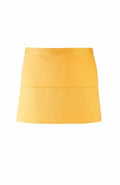 The product image showcases the Premier PR155, a straightforward yellow mini skirt characterized by a straight cut, waistband, and a seam across the middle, all set against a white background.