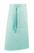 A Premier apron in light blue featuring a front pocket and adjustable waist ties, identified as product PR158.