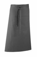The Premier PR158 is a dark gray waist apron featuring a front pocket and a tie at the back.