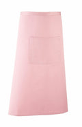 The Premier PR158 waist apron, shown from the front against a white background, features a smooth pink fabric with a single front pocket.