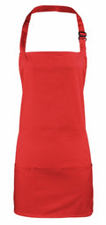Discover the Premier PR159, a vibrant red apron featuring an adjustable neck strap and two spacious front pockets. Crafted from smooth, durable fabric, it's ideal for cooking, baking, or crafting activities.