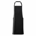 The PR162 apron by Premier features a simple black design with a single neck strap and a contrasting gray side panel.