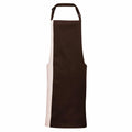 Displayed on a plain white background is the Premier PR162 apron in brown and white, featuring a neck loop and a waist tie. This apron showcases a minimalist design with no visible pockets or logos.