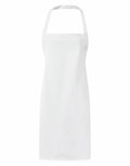 The Premier PR165 is a plain white apron featuring a neck loop and waist ties, ideal for cooking or crafting activities, displayed against a white background.