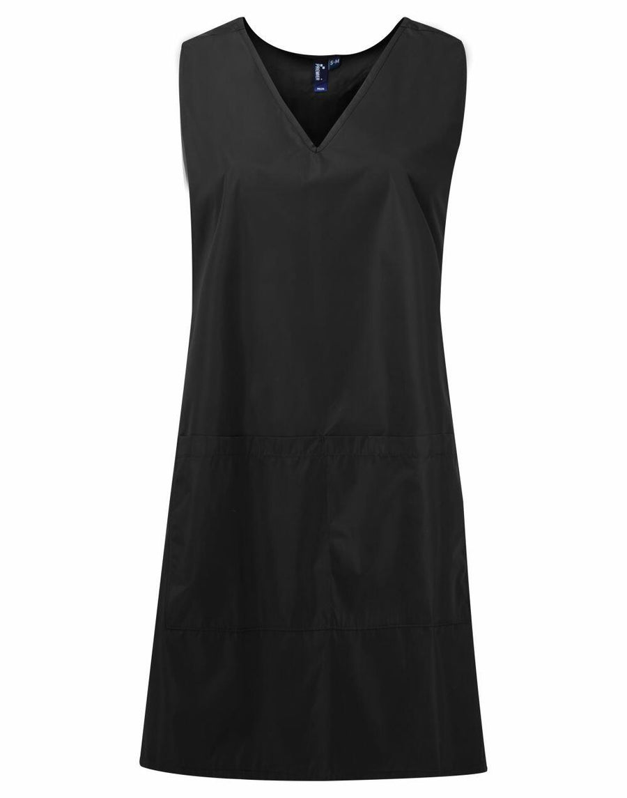 The Premier PR174 is a black sleeveless tunic featuring a V-neckline and two horizontal seams.