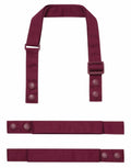 The Premier PR191 consists of a durable burgundy fabric strap with adjustable buckles and snap buttons. It includes three separate pieces: one longer strap featuring a buckle, complemented by two shorter straps equipped with snap buttons.