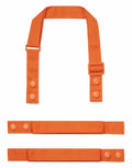 The Premier PR191 features an orange fabric strap with an adjustable buckle and snap buttons, displayed in three sections. The top section forms a U-shape with the buckle, while the two lower sections are straight and each contains two snap buttons.
