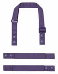 A set of Premier's PR191 purple fabric straps with buttons, arranged flat on a white background. The straps feature adjustable components and button closures.