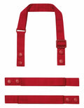 The Premier PR191 features a red adjustable strap with snap buttons and buckles, designed in three sections: a U-shaped top piece accompanied by two separate straps below.
