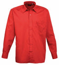 The Premier PR200 is a bright red, long-sleeve shirt featuring a front pocket and button-down closure.