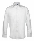Premier's PR207 white dress shirt, featuring a classic collar and long sleeves, displayed against a plain background.