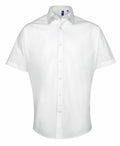 PR209 white short-sleeve button-up shirt by Premier displayed on a plain background.