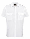 Premier's PR212 is a white short-sleeve button-up shirt featuring two chest pockets.