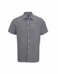 Premier's PR221 gray short-sleeve button-up shirt, featuring a collar, displayed on a plain white background.
