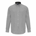 A Premier PR238 shirt featuring gray and white stripes, long sleeves, and a button-down collar.