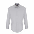 A Premier PR244 plain, long-sleeved button-up shirt in light gray displayed on a white background.