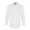 A product from Premier, the PR244, is showcased against a white background. This plain white, long-sleeve button-up shirt comes with a classic collar and buttoned cuffs, offering a clean and formal appearance.