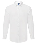 A plain white long-sleeve button-down shirt with a collar and buttoned cuffs, shown against a white background.
