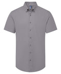 A light grey, short-sleeved, button-up collared shirt from Shirts, shown on a plain white background.