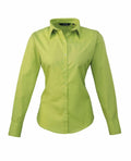 A tailored lime green shirt with long sleeves, a classic collar, button-up front, and cuffs is featured against a plain white background. This stylish piece is the PR300 model by Premier.