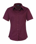 A maroon short-sleeve button-up shirt with a collar, identified as product PR302 by the brand Premier, displayed against a white background.