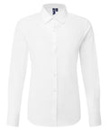 The Shirts product is a neatly ironed, plain white, long-sleeved button-down with a pointed collar, shown facing forward on a white background.