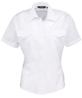 Premier's PR312 is a white short-sleeve button-up shirt featuring two chest pockets.