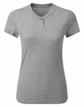 Premier's PR319 is a gray short-sleeve T-shirt featuring a round neckline and a single button detail at the front.