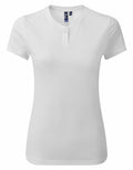 The Premier PR319 is a plain white short-sleeve T-shirt featuring a round neckline and a single button detail at the top. Displayed on a mannequin, it showcases its simple and casual design.