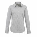 Premier's PR320, a gray checkered button-up long-sleeve shirt with a collar, is displayed on a white background.