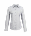 A Premier PR334, light gray long-sleeve button-up shirt with a collar, displayed facing forward.
