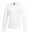 A PR334 by Premier, featuring a white long-sleeve button-up design and a classic collar, displayed against a plain white background.