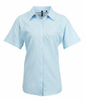 Product Name: PR336 by Premier - A light blue short-sleeve button-up shirt featuring a collar, showcased on a white background.