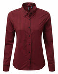 Premier PR352 long-sleeve shirt with a red and black checkered pattern and a collar, featuring button-up closure.