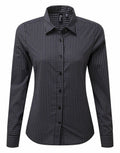 Premier's PR352 long-sleeve shirt features a black and gray small gingham checkered pattern, complete with a button-down front and a classic collar. It is displayed against a plain white background.